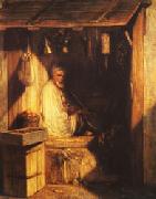 Alexandre Gabriel Decamps Turkish Merchant smoring in His shop china oil painting artist
